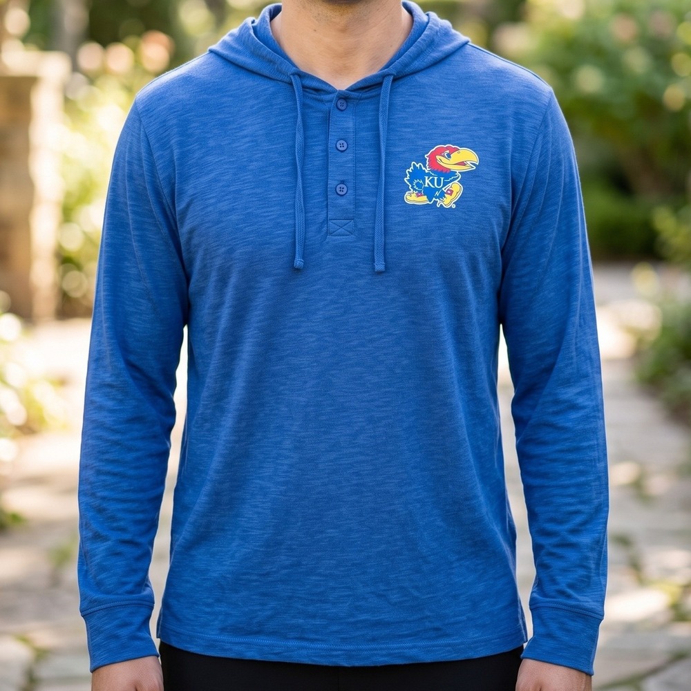 5th & Ocean Kansas Jayhawks Royal Blue Quarter Zip Slub Knit Hoodie Logo XL